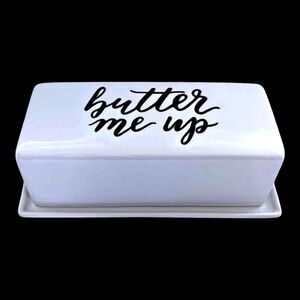 Threshold White Farmhouse Cottage  “Butter Me Up” Ceramic Butter Dish